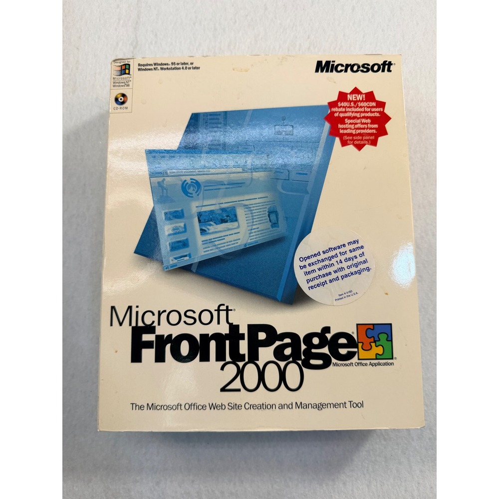 Microsoft FrontPage 2000 Windows Web Site Creation Tool Vintage Big Box CD-ROM